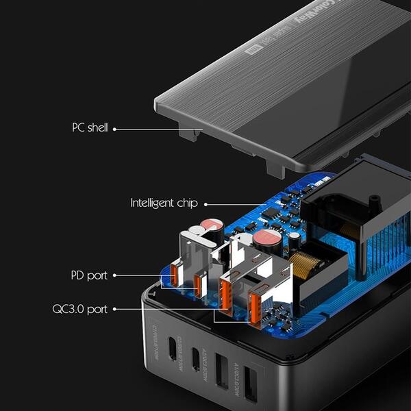 Сетевое зарядное устройство ColorWay Power Delivery GaN (2USB-A + 2USB TYPE-C) (100W) Black (CW-CHS041PD-BK)