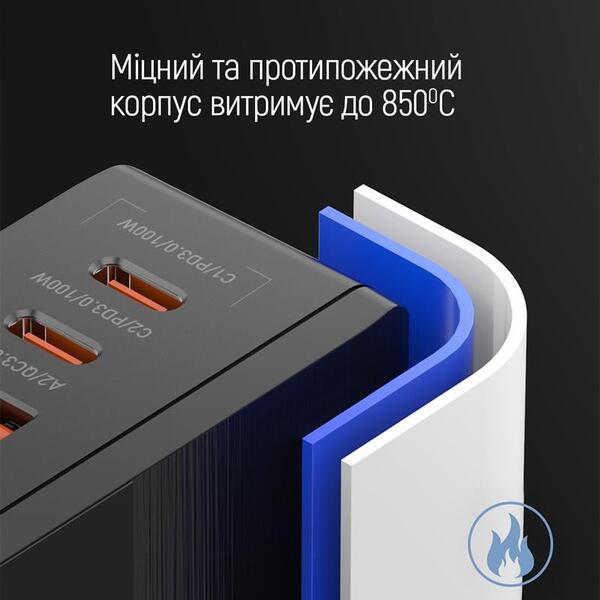 Сетевое зарядное устройство ColorWay Power Delivery GaN (2USB-A + 2USB TYPE-C) (100W) Black (CW-CHS041PD-BK)