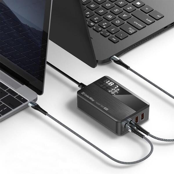 Сетевое зарядное устройство ColorWay Power Delivery GaN (2USB-A + 2USB TYPE-C) (100W) Black (CW-CHS041PD-BK)