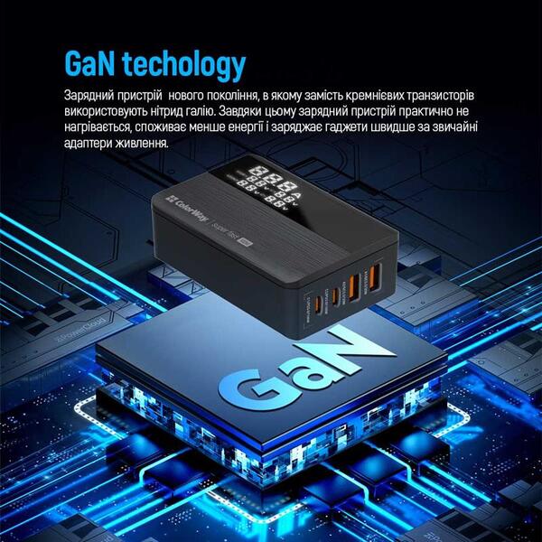 Сетевое зарядное устройство ColorWay Power Delivery GaN (2USB-A + 2USB TYPE-C) (100W) Black (CW-CHS041PD-BK)