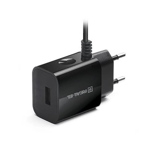 Мережевий зарядний пристрій REAL-EL CH-217 (2USB, 2.1A) Black + кабель Lightning