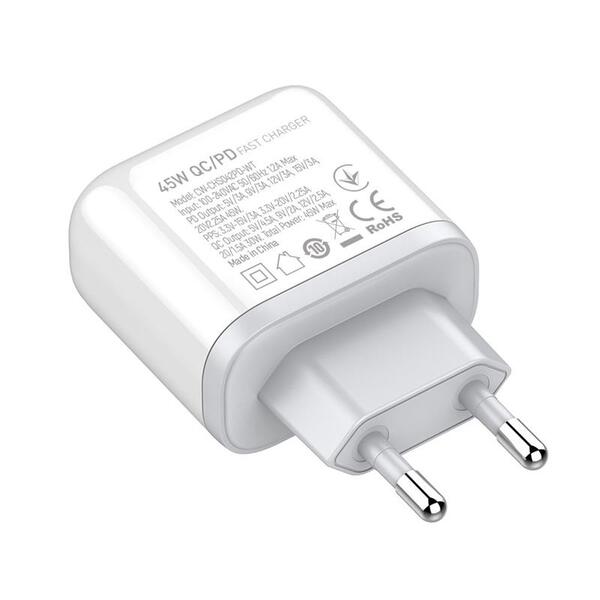 Мережевий зарядний пристрій ColorWay Power Delivery Port PPS USB (Type-C PD + USB QC3.0) (45W) White (CW-CHS042PD-WT)