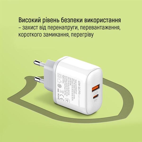 Мережевий зарядний пристрій ColorWay Power Delivery Port PPS USB (Type-C PD + USB QC3.0) (45W) White (CW-CHS042PD-WT)