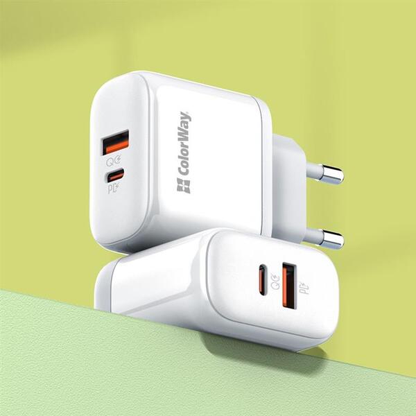 Мережевий зарядний пристрій ColorWay Power Delivery Port PPS USB (Type-C PD + USB QC3.0) (45W) White (CW-CHS042PD-WT)