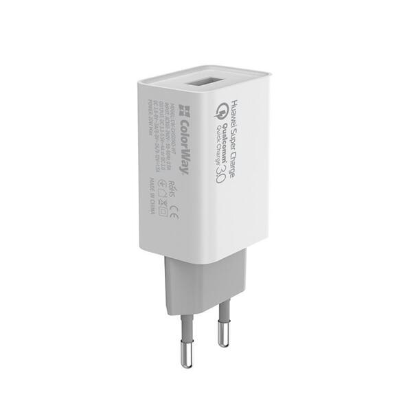 Мережевий зарядний пристрій ColorWay QC3.0 (1USBx4A) White (CW-CHS014Q-WT)