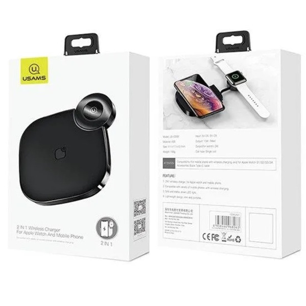 Бездротовий зарядний пристрій Usams US-CD89 2in1 Wireless Charger 10W Black (CD89JN01)