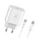Зарядное устройство SkyDolphin SC18EL PD2.0 (1USB-С, 3A) White (MZP-000156) + кабель Lightning