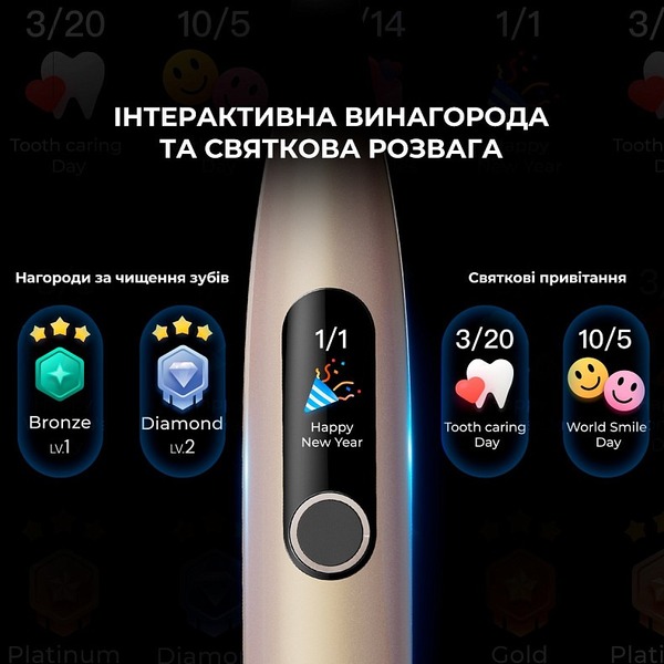 Умная зубная электрощетка Oclean X Pro Digital Electric Toothbrush Champagne Gold (6970810552553)