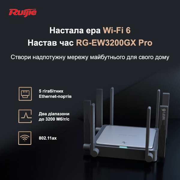 Бездротовий маршрутизатор (роутер) Ruijie Reyee RG-EW3200GX PRO