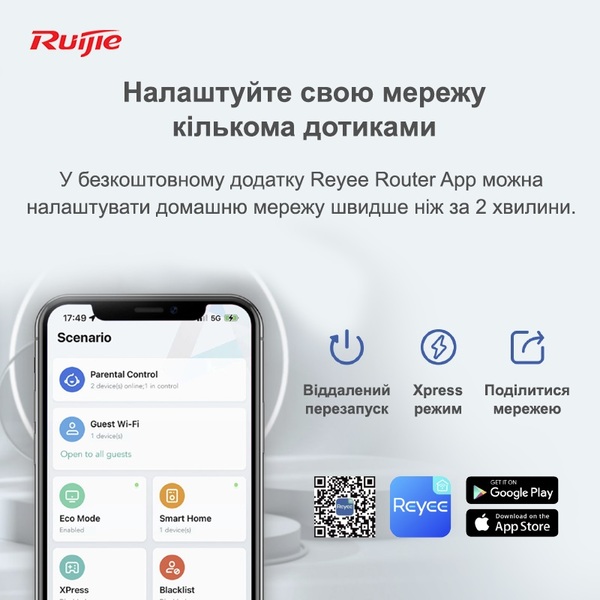 Бездротовий маршрутизатор (роутер) Ruijie Reyee RG-EW1200G PRO