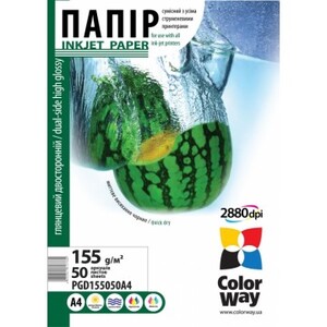 Фотобумага ColorWay глянцевая двусторонняя 155г/м2 A4 50 л. (PGD155050A4)