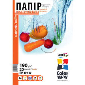Фотобумага ColorWay матовая 190г/м2 A4 20 л. (PM190020A4)