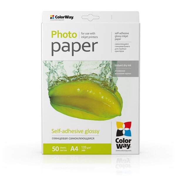 Фотобумага ColorWay глянцевая самоклеющаяся 135/80г/м2 A4 50 л. (PGS1358050A4)