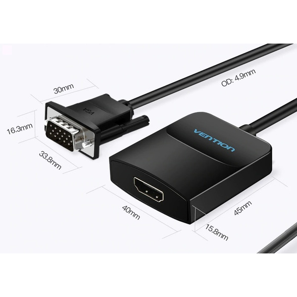 Адаптер Vention VGA-HDMI, 0.2 m, со звуком и питанием (ACNBB)
