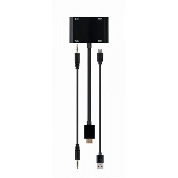 Адаптер Cablexpert HDMI - HDMI/VGA+Аудио 3.5 мм, M/F, 0.15 м, черный (A-HDMIM-HDMIFVGAF-01) коробка