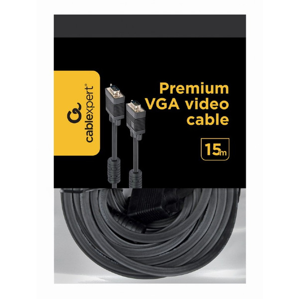 Кабель Cablexpert VGA - VGA (M/M), HD15, с 2-мя фер. кольцами, черный, 15 м (CC-PPVGA-15M-B) пакет