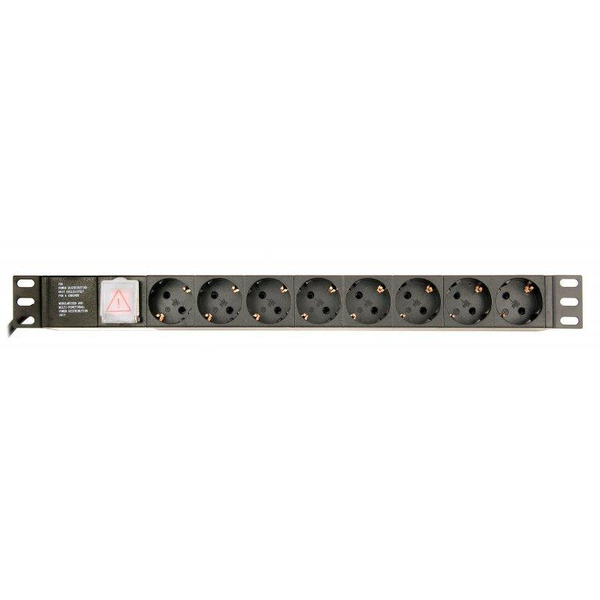 Блок розеток EnerGenie 19" 1U (EG-PDU-014) алюм. корп.,  8 розеток,  16A, 3м, чорний, вилка Schuko