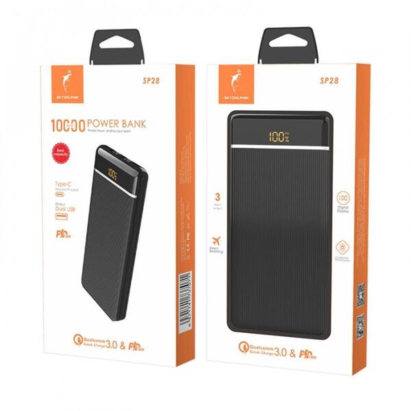 Зовнішній акумулятор (Power Bank) SkyDolphin SP28 PD+QC3.0 10000mAh Black (PB-000090)
