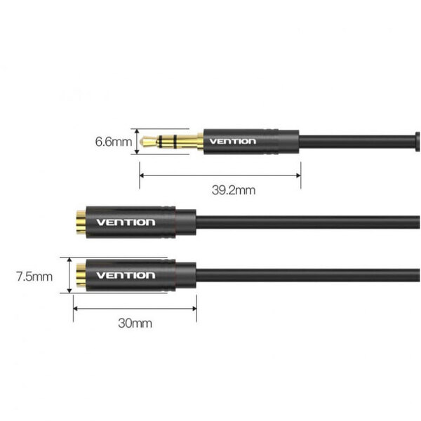 Кабель Vention Audio 3.5 mm M - 2х3.5 mm F, 0.3 m, Black (BBSBY)