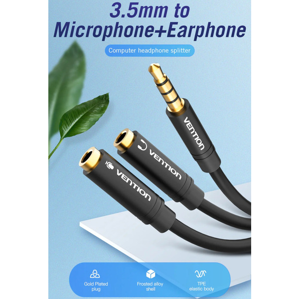 Кабель Vention Audio 3.5 mm M - 2х3.5 mm F, 0.3 m, Black (BBVBY)
