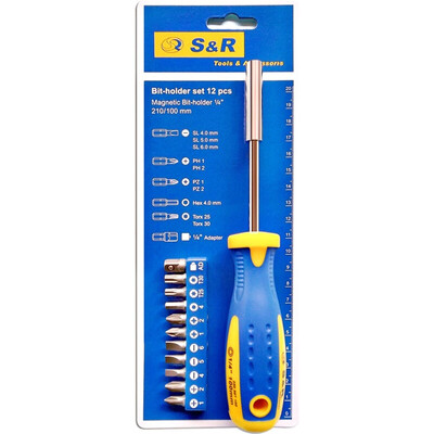 Викрутка-тримач біт S&R 1/4" 100 мм зі змінними бітами 11 шт 250011100