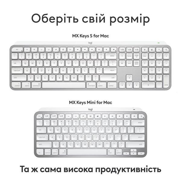 Клавiатура Logitech MX Keys S for Mac Pale Grey 920-011638