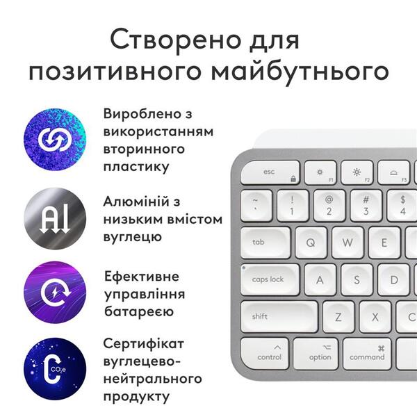 Клавiатура Logitech MX Keys S for Mac Pale Grey 920-011638