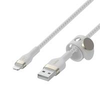 КабельUSB-A > Lightning заряджання/синхронізації Belkin 1м, плетений, силіконовий, з ремінцем на магніті, білий