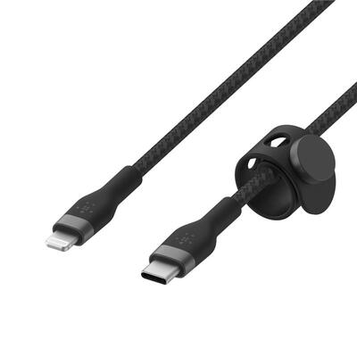 Кабель USB-C > Lightning заряджання/синхронізації Belkin 1м, Type-C, плетений, силіконовий, з ремінцем на магніті, чорний