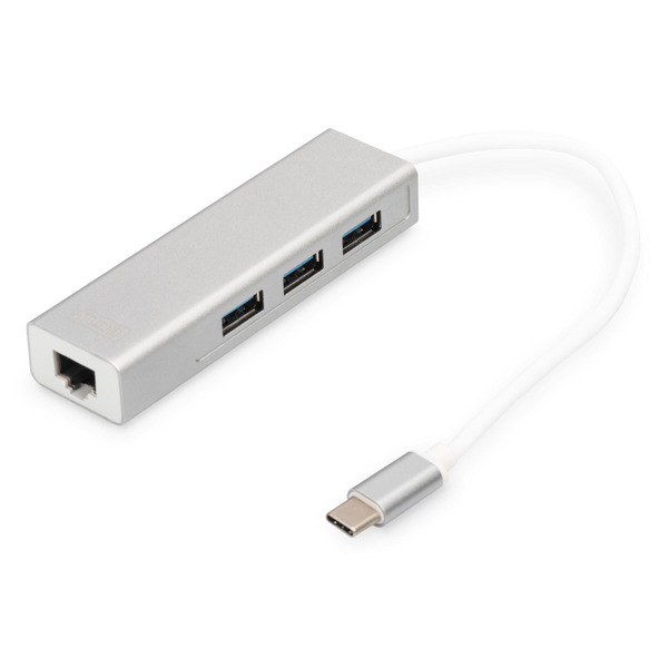 Мультипортовий адаптер Digitus USB Type-C 3-Port Hub + Gigabit Ethernet (DA-70255)