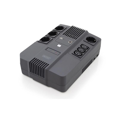 Джерело безперебійного живлення DIGITUS 600VA/360W, LED, RJ45, USB, 4xSchuko+3xC13
