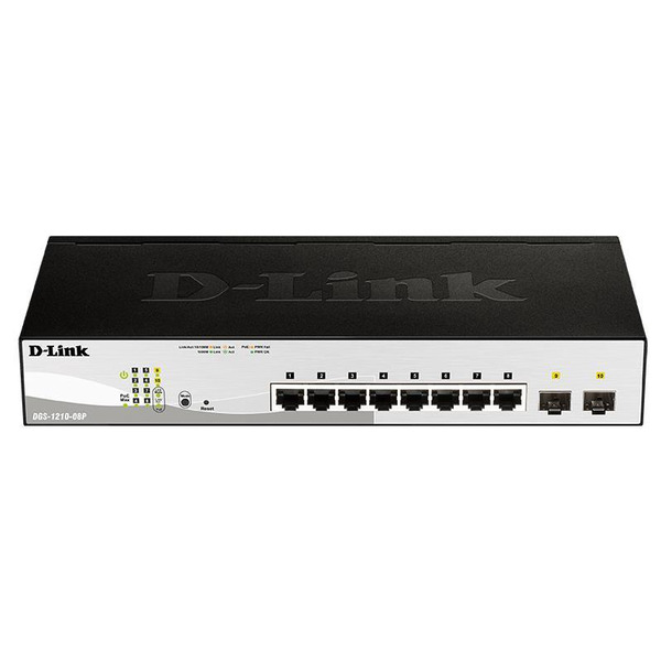 Комутатор D-Link DGS-1210-08P 8x1GE PoE, 2xSFP
