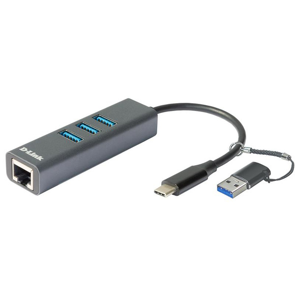 Мережевий адаптер D-Link DUB-2332 1xGE, 3xUSB-C, USB-C з адаптером USB-C/USB-A
