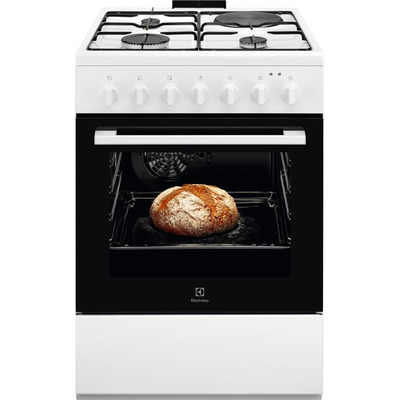 Плита Electrolux комбінована 3 газ + 1 електро, 57л, 60x60см, конвекція, білий