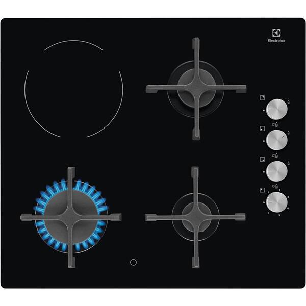 Варильна поверхня Electrolux комбінована (3 газ + 1 стеклокерам.), 60см, чавун, чорний
