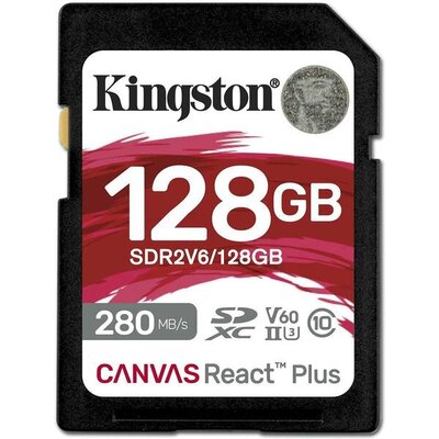 Карта памяти SDHC  128GB UHS-II/U3 Class 10 Kingston Canvas React Plus V60 SD R280/W100MB/s (SDR2V6/128GB)