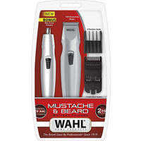 Тример WAHL Mustache & Beard, для бороди і вусів, ААx3, роторний мотор, насадок-4, тример для носа, підставка, сталь, сірий