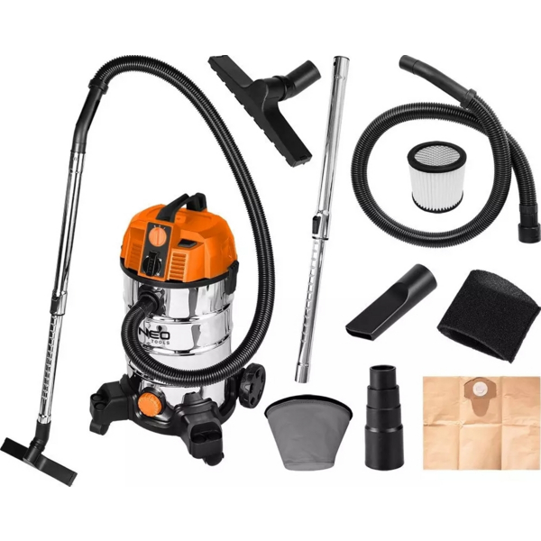 Пилосос професійний Neo Tools, 1600Вт, 18 кПа, контейнер 35л, HEPA, колеса, 7.5кг