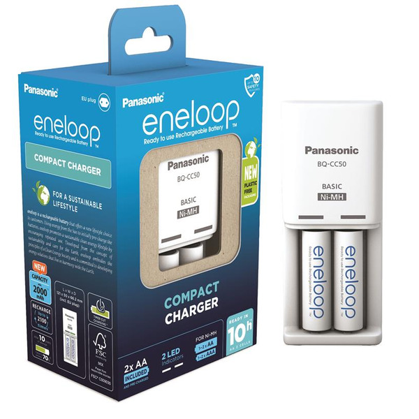 Зарядний пристрій Compact Charger+  Акумулятор Eneloop NI-MH  AA 2000 мАг, 2 шт.