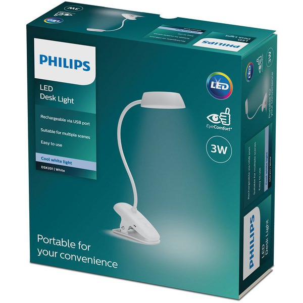 Лампа настільна акумуляторна Philips LED Reading Desk lamp Donutclip білий (929003179727)