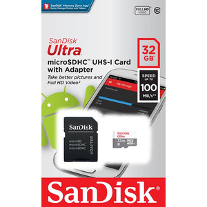 Карта пам'яті SanDisk microSD 32GB C10 UHS-I R100MB/s Ultra + SD