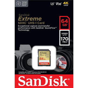 Карта пам'яті SanDisk SD 64GB C10 UHS-I U3 R170/W80MB/s Extreme V30
