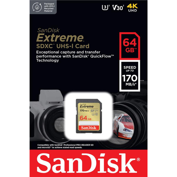Карта пам'яті SanDisk SD 64GB C10 UHS-I U3 R170/W80MB/s Extreme V30