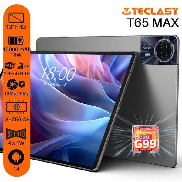 Планшет Teclast T65 Max 13 8ГБ, 256ГБ, LTE, 10000мА•год, Android, сірий