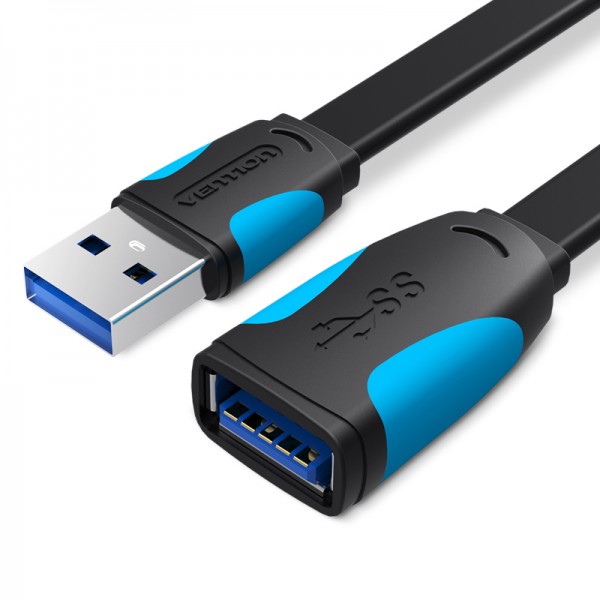 Удлинитель Vention Flat USB - USB (M/F), 1.5 м, Black (VAS-A13-B150)