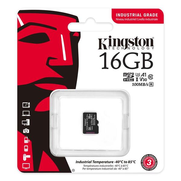 Карта памяти MicroSDHC 16GB UHS-I/U3 Class 10 Kingston Industrial (SDCIT2/16GBSP)