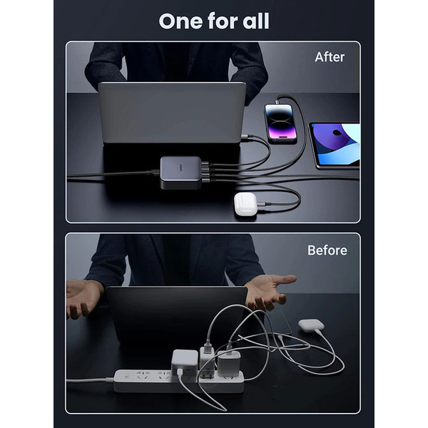 Зарядний пристрій 4xUSB 100W (3хUSB-C+USB-A) Gan Nexode Series чорний CD328 Ugreen