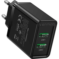 Зарядний пристрій 2xUSB 36W (2xUSB-A) QC3.0 чорний Vention