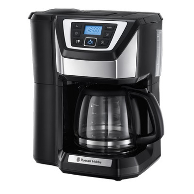 Кавоварка Russell Hobbs крапельна Chester Grind und Brew 1.5л, мелена + зерна, LED-дисплей, кавомолка, чорно-сріблястий
