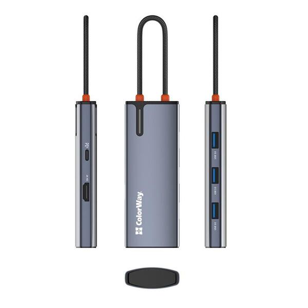Док-станция ColorWay USB-C 5-в-1 Type C PD 100W/USB3.0х3/HDMI 4К (CW-HUB01)